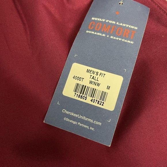 CHEROKEE Scrubs Pants Men's Fit Tall Wine Size M - Picture 6 of 8